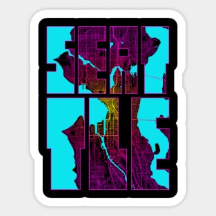 Seattle, USA City Map Typography - Neon Sticker